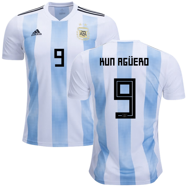 Argentina #9 Kun Aguero Home Kid Soccer Country Jersey - Click Image to Close